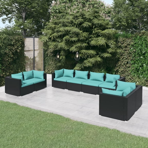 vidaXL 8 Piece Patio Lounge Set with Cushions Poly Rattan Black