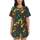 thumbnail image 1 of Balery Pineapple Fruit Colorful Conjunto de Pijama para Mujer con Estampado, Dos Piezas de Manga Corta y Shorts, Ropa de Dormir Suave con Cuello Redondo y Bolsillos-Small, 1 of 6