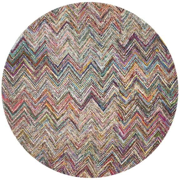 SAFAVIEH Nantucket Suzette Zigzag Stipes Cotton Area Rug, Multi, 8' x 8' Round