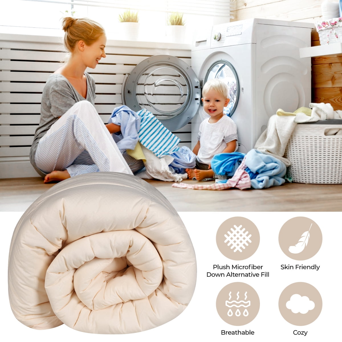 Superior Basketweave Plush Down Alternative Comforter, Twin XL, Cream