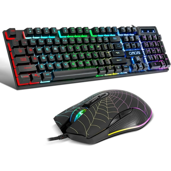 TEMOGU-RGB Gaming Keyboard and Mouse Combo, Adjustable Breathing Backlit Mechanical Feeling Keyboard with 7 Colors 3600DPI Backlight Mouse for PC Laptop PS4 PS5 Mac Xbox One Game and Work