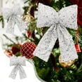 thumbnail image 2 of Btomtd 11.81"x7.87" Sequined Bow Pendants for Christmas Tree and Window Display Decorations Sparkling Holiday Ornaments and Festive Bows for Seasonal Arrangements, Silver, 2 of 7