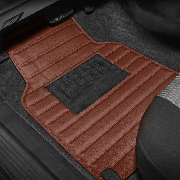 FH Group Universal Leather Car Floor Mats for Car SUV Van Anti Slip Backing Brown