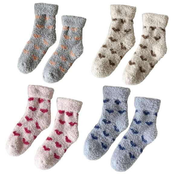 AUQ 4Pairs Socks Comfort Fit Fuzzy Socks,Great for Home Wear Soft and Comfortable Long Socks,Style4