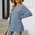 thumbnail image 5 of Lenpel Women's Tunic Tops Ribbed Knit Long Sleeve Crew Neck Side Split Loose T Shirts Soft Casual Tee Blouses Fall Fashion Outfits(Blue,Small), 5 of 7