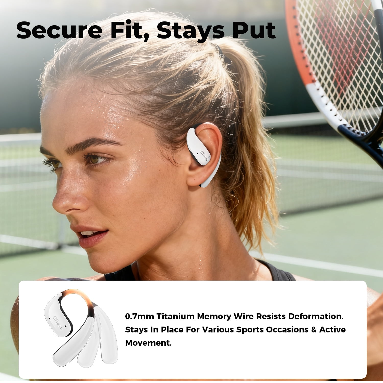 GTbeans E20 Open-Ear Earphones OWS Ear Hooks Wireless Bluetooth 6.0 Headphones IP55 Waterproof 56 Hrs Playtime 4 Mic Clear Call Sports Earbuds, White