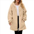 thumbnail image 3 of Sudadera con Capucha Larga y Holgada de Felpa con Cremallera para Mujer, Otoño e Invierno Albaricoque L, 3 of 8