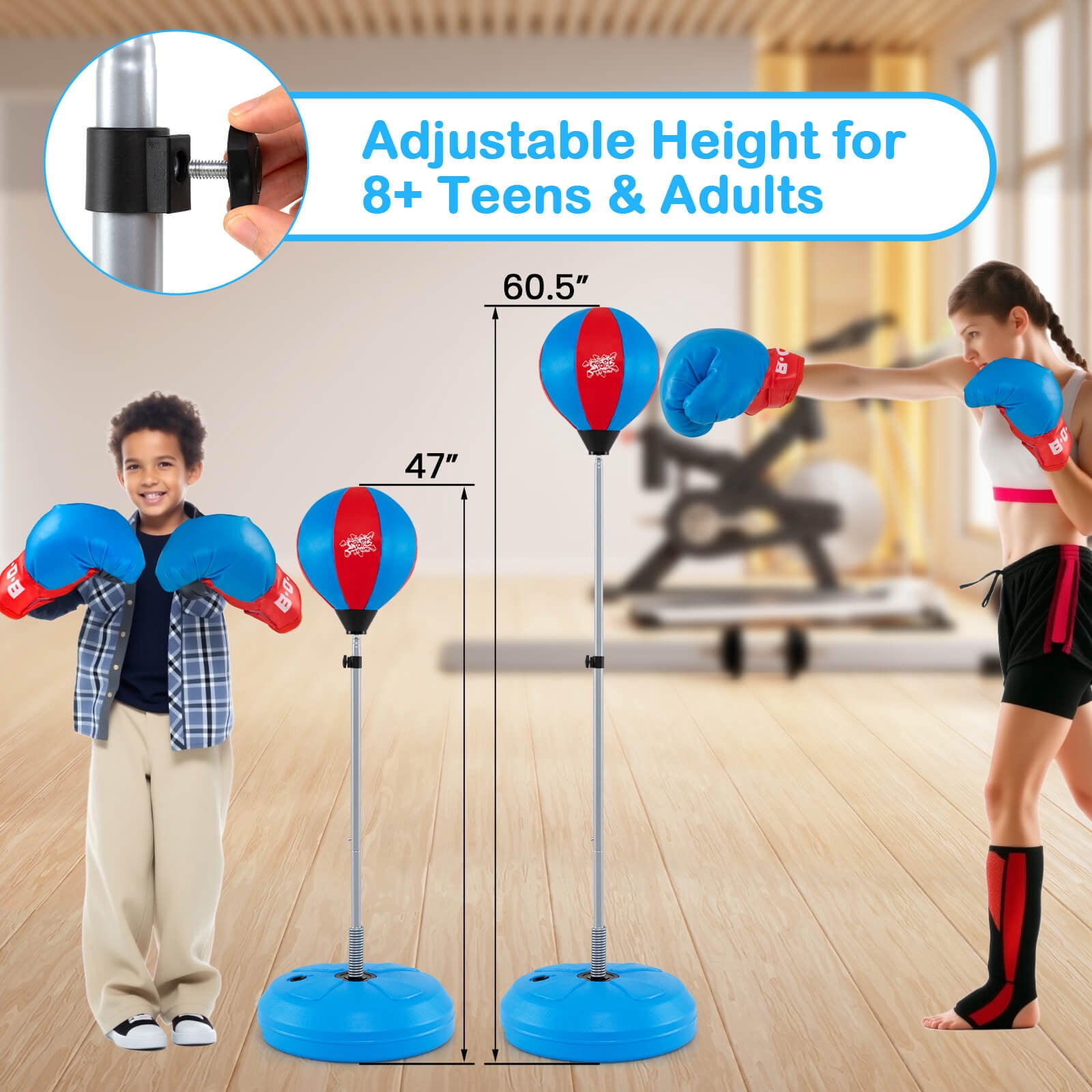 Costway Boxing Punching Bag with Height Adjustable Stand Boxing Gloves Adults Blue