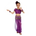 thumbnail image 2 of FAOWME Children Girl Outfits Short Sleeve Crop Top And Mesh Pants Belly Dance Fashion Sets With Tassels For Stage Performance,Purple,6-7 Years, 2 of 4