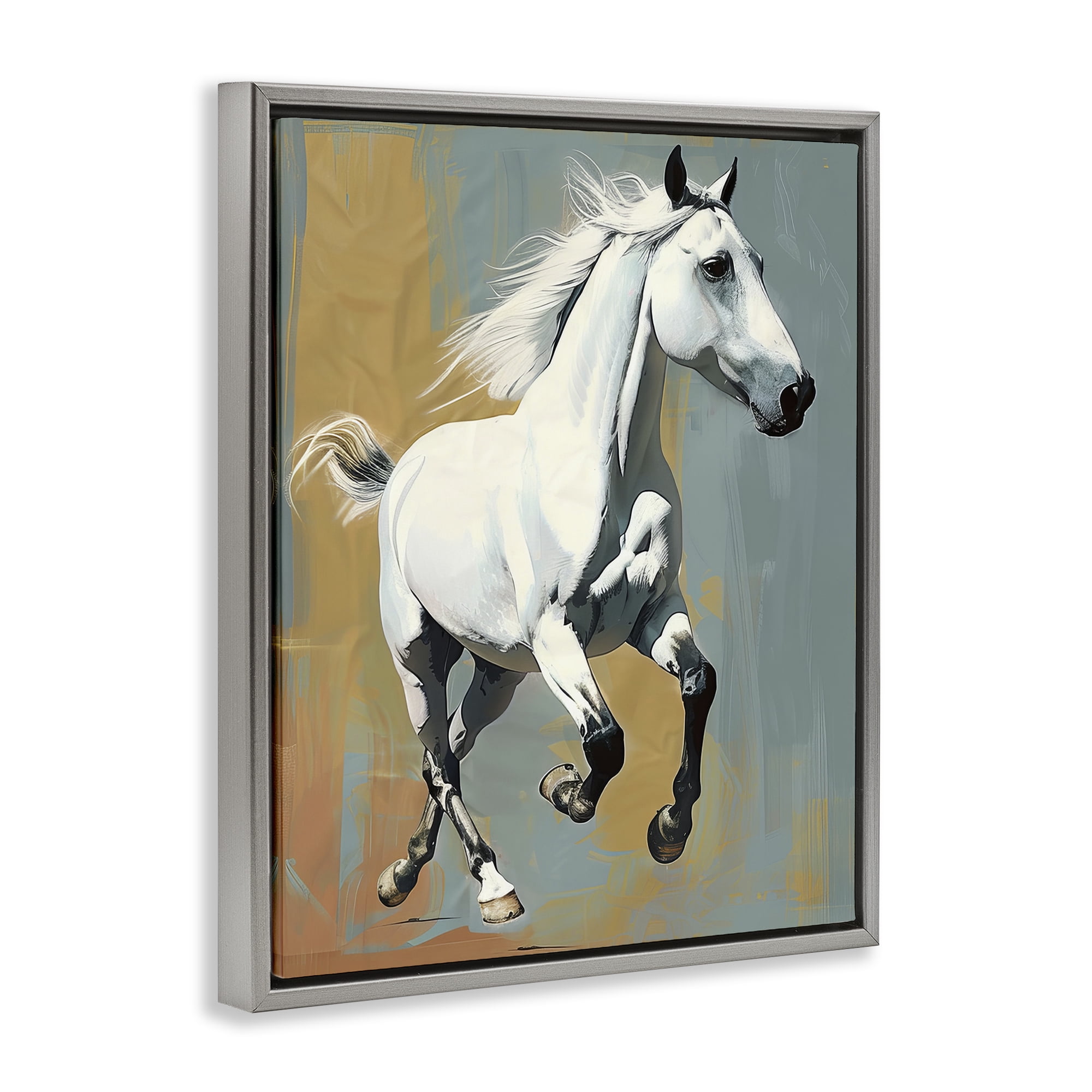 Stupell Industries Elegant Jumping Horse Animals Painting Gray Floater Framed Canvas Art Print Wall Art, 25 x 31