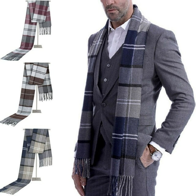Mens Scotland Soft Scarf Wool Check Plaid Winter Warm Shawl Neck Wrap Long Scarf