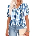 thumbnail image 4 of Uaswgudfs Women's Floral Print V Neck Short Sleeve T Shirt Spring Summer Casual Button Cuff Loose Top Blue M, 4 of 6