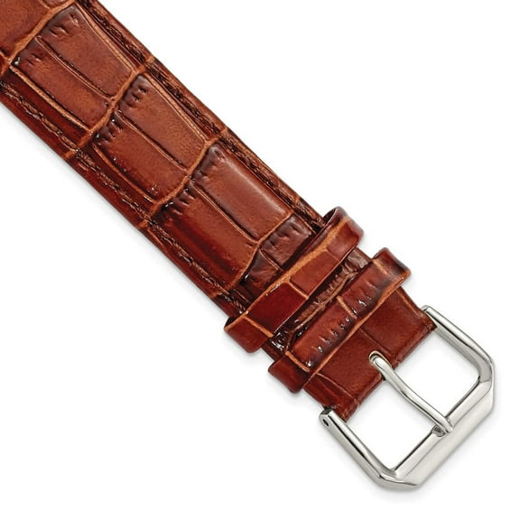 DeBeer 19mm Havana Crocodile Grain Leather with Dark Stitching and Silver-tone Buckle 7.5 inch Watch Band