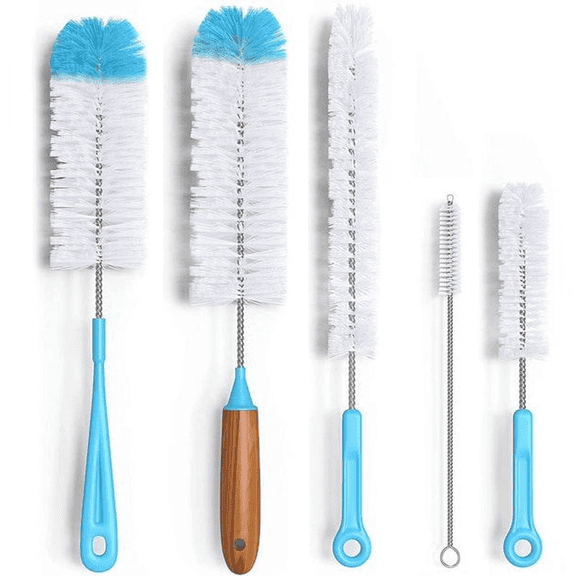 5Pcs Water Bottle Cleaner Set Microfiber Bottle Brush Cleaner Long Handle Bottle Cleaner Straw Cleaning Brush Cup Brush Spout and Lid Cleanser Brushes