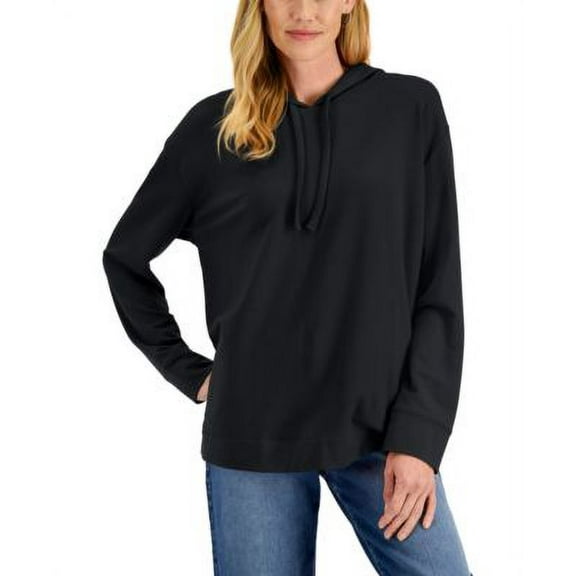 MSRP $40 Karen Scott Drapey Fit Hoodie Black Size XS