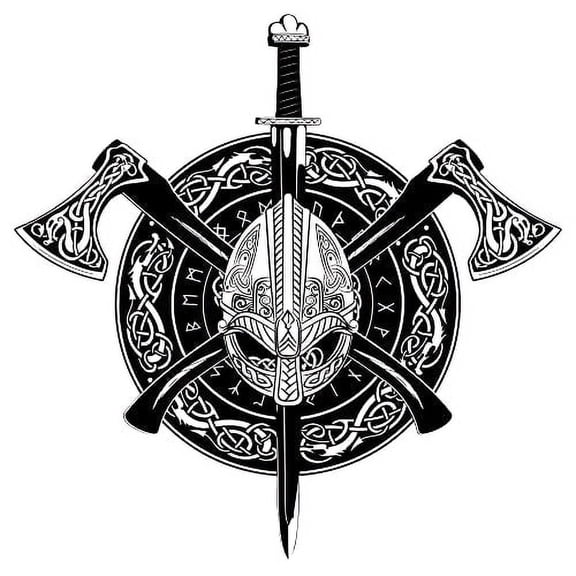 Whimsical Practicality's Viking Shield & Weapons Edible Icing Image Cake Topper-1/4 Sheet or Larger