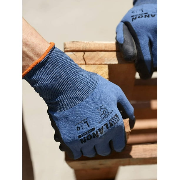 LANON 3 paires de gants de travail en nitrile, ajustement élastique sans  couture 3D, prise en main, micro-mousse, nylon avec doublure en lycra,  grand-grand (3 paires) 