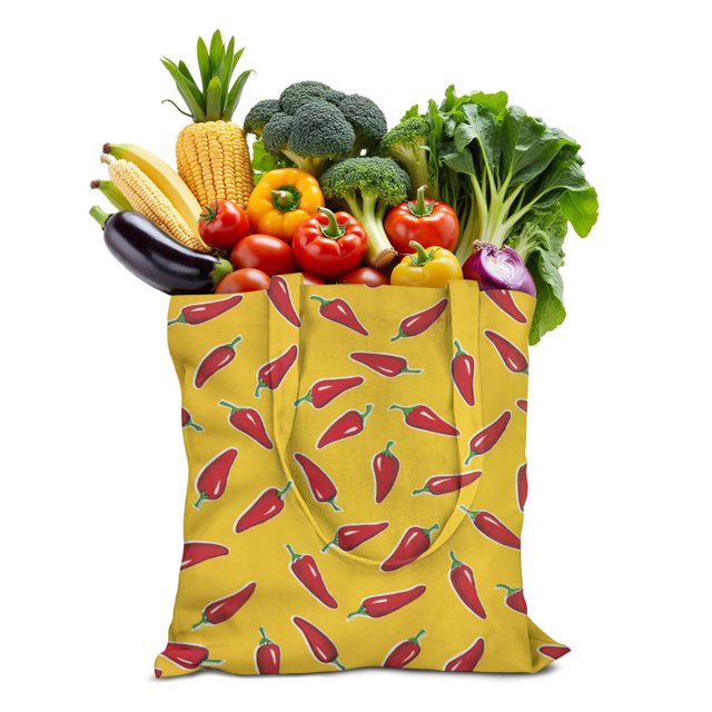 Sac Fourre-Tout en Toile Piments Mignon Motif Légumes Rouges Épicés Illustration Peinture Esthétique Kawaii Dessin Animé Réutilisable Écologique Léger Pliable