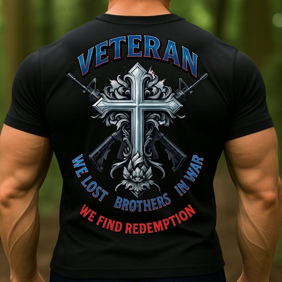Trenditee Christian Veteran T-Shirt We Lost Brothers in War, We Find Redemption T-Shirt