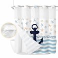 thumbnail image 2 of Coastal Nautical No Hook Shower Curtain Waterproof, Bathroom Curtains with Snap in Liners and See Through Top Window, Blue Striped Starfish Shell Beach Hotel Style Bathtub Curtains Shower 72"Wx78"L, 2 of 8