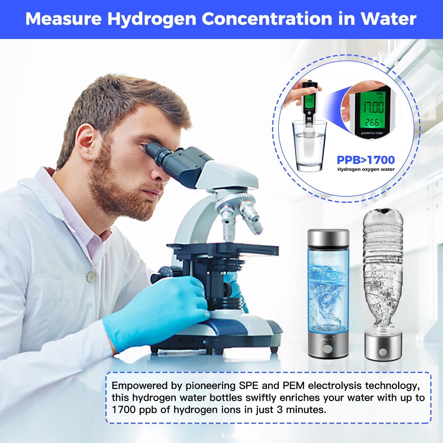 Tikeitoo Hydrogen Water Bottle - Upgraded 1600ppb Portable Hydrogen Water Ionizer Machine, Rechargeable Gift Health Cup for Home, Office, Travel & Daily Hydration