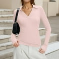 thumbnail image 7 of Lumtrix Womens Long Sleeve V Neck Polo Shirts Thumb Holes Business Casual Collared Tops Slim Fitted Basic 2026 Spring Tees Pink M, 7 of 7