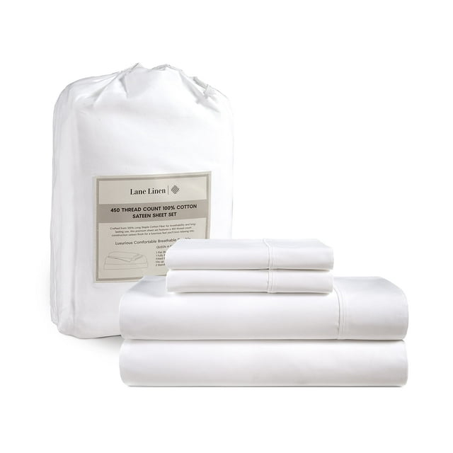 Sábanas LANE LINEN 100% algodón tamaño completo 450 hilos color blanco