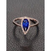 1.25 Carat Pear Cut Real Blue Sapphire And Diamond Engagement Ring In 10K Rose Gold For Women