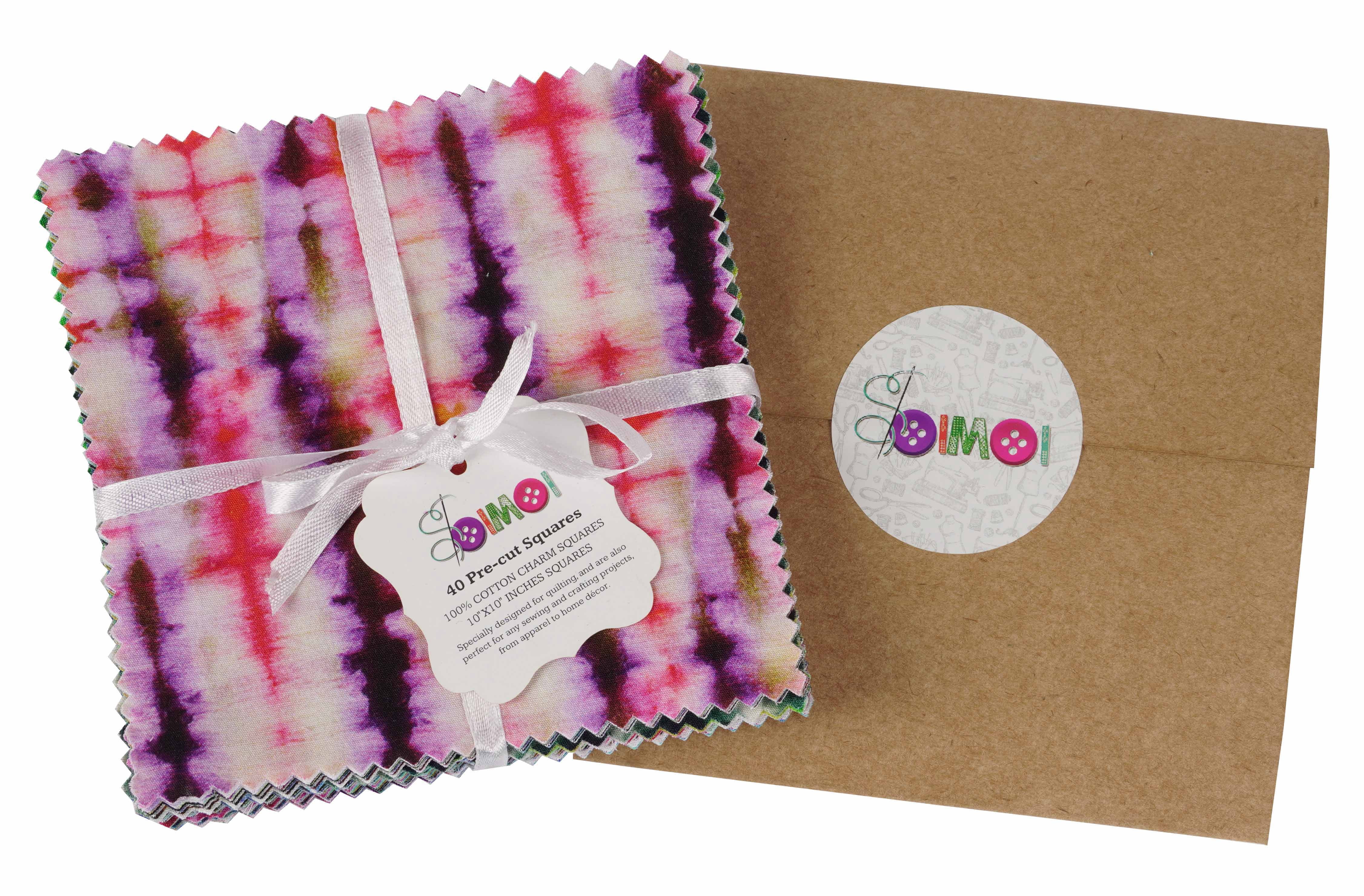 Soimoi Precut 10-inch Tie & Dye Prints Cotton Fabric Bundle Quilting Squares Charm Pack DIY Patchwork Sewing Craft- Multicolor