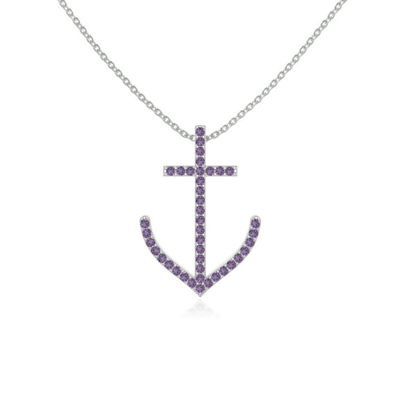Natural Amethyst Anchor Shape Pendant Necklaces for Women in Sterling Silver, February Birthstone Jewelry Gifts for Her Birthday, Wedding Anniversary, Mothers Day, Christmas, Graduation, Valentines