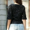 thumbnail image 5 of Spring Tops for Women Plus Size Tops 4X Fashion Women Fashion Half Sleeve Round Collar Printed T-Shirt Blouse Sequin Loose Tops, 5 of 7