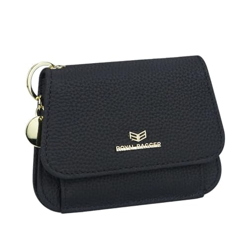 Royal Bagger Multi-card Slots Short Wallet Genuine Leather Credit Card Holder RFID Blocking Coin Purse with Keychain 2443