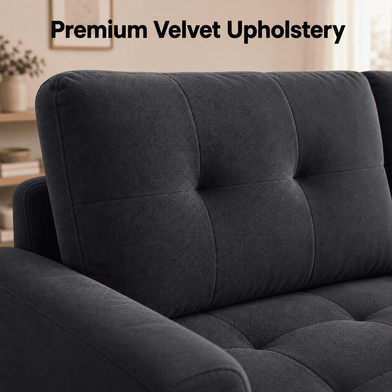 Naomi Home Living Room Collection L Shaped Velvet Convertible Sleeper and Storage Chaise Sectional Sofa with Sofa and Chaise, Dark Gray