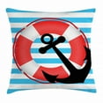 thumbnail image 1 of Anchor Throw Pillow Cushion Cover, Blue Striped Backdrop with Lifebuoy and Anchor Aboard Travel Protection, Decorative Square Accent Pillow Case, 16 X 16 Inches, Sky Blue Red Black, by Ambesonne, 1 of 2