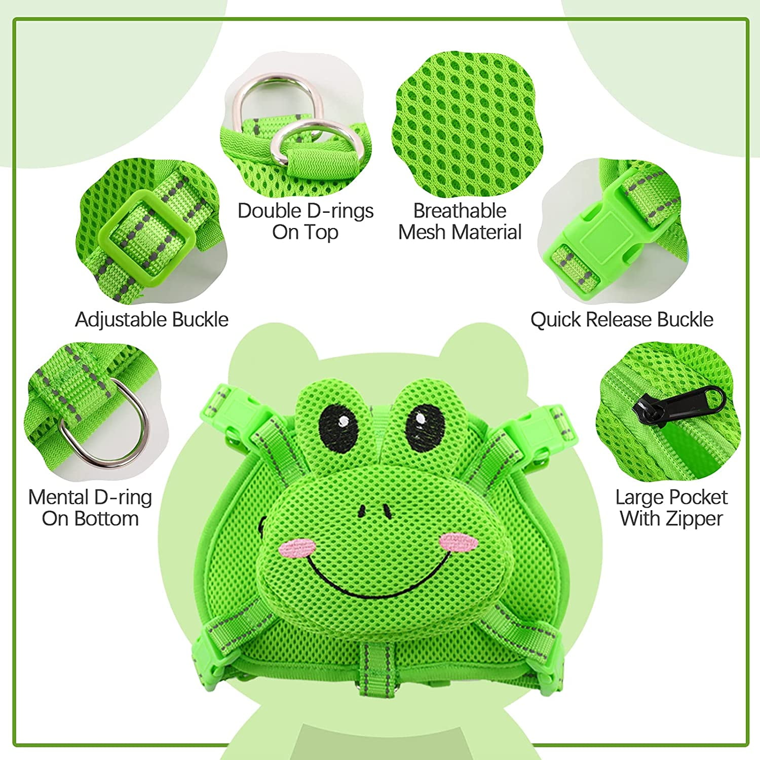 Dog Harness with Backpack No Pull Pet Harness Vest, Mesh Frog Saddle Bag Adjustable Mesh Dog Carrier Backpacks for Hiking Training and Daily Walking