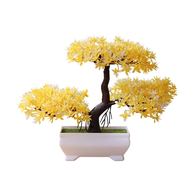 Mini Artificial Bonsai Tree Plant - Office Restaurant Table Centerpieces Windowsill Decor with Plastic Cement Basin