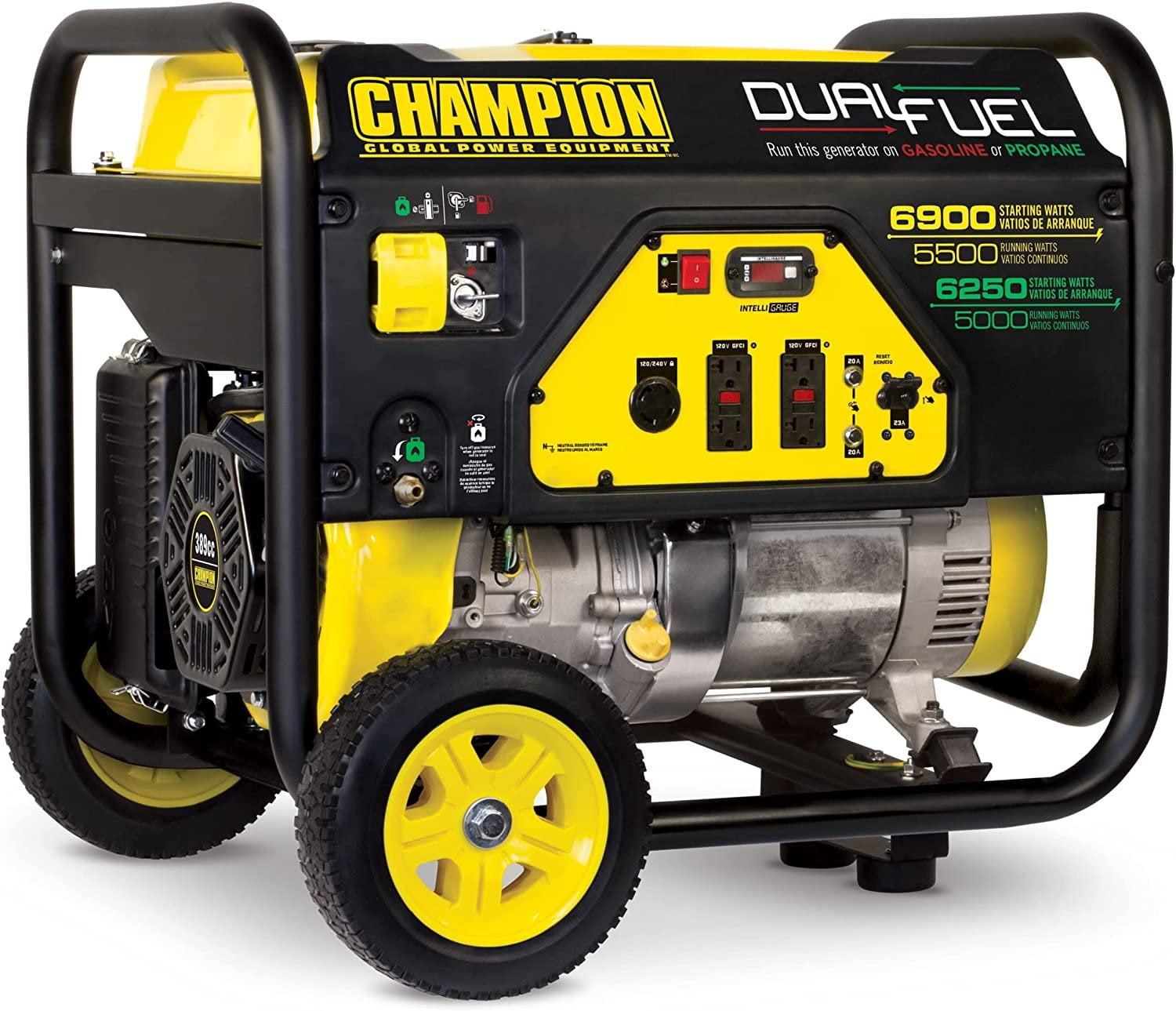 Champion Power Equipment Dual Fuel Portable Generator 100231 - 6900/5500 Watt - Wheel Kit