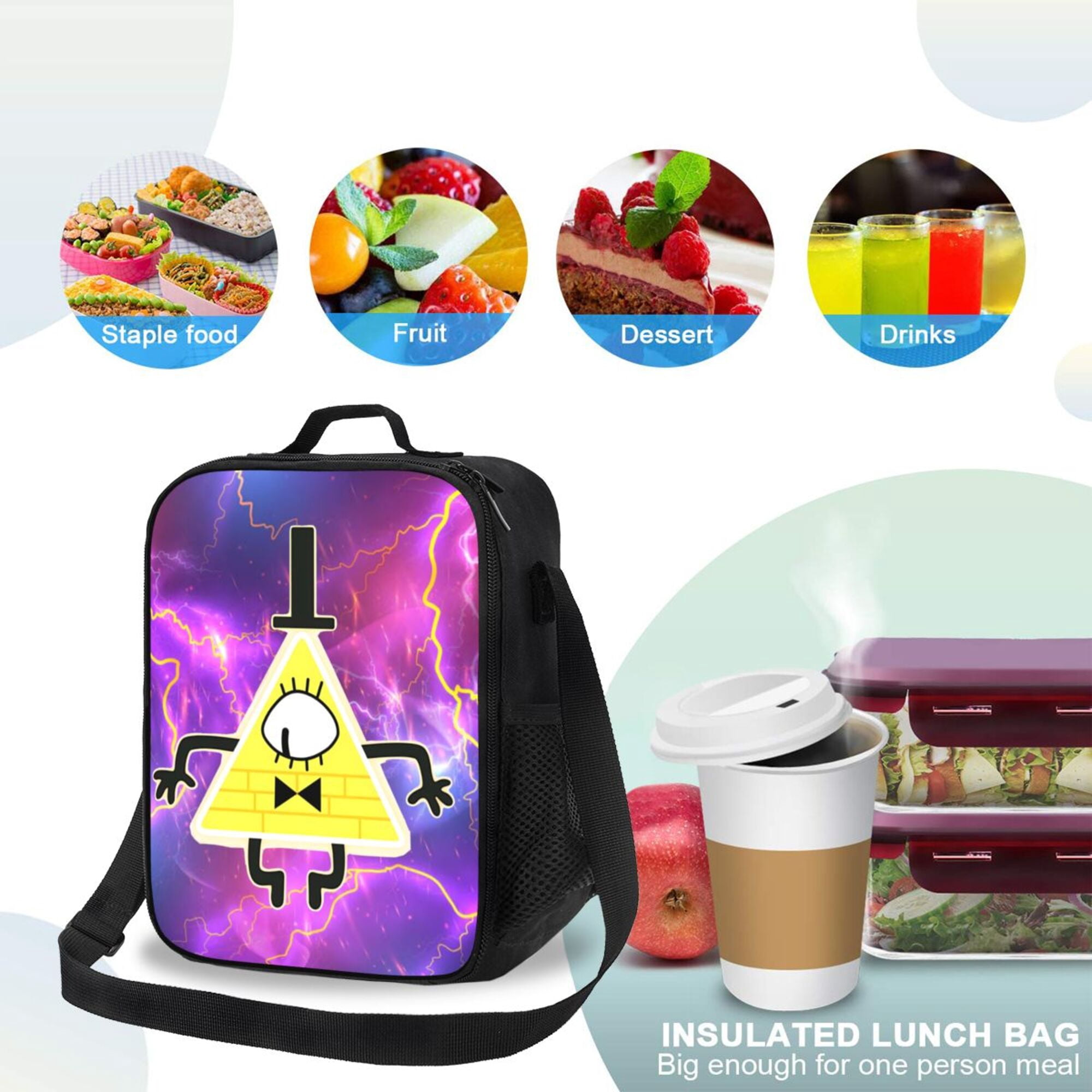 Gravity Falls Bill Cipher Lunch Box Portable Lunch Bag Woman Man Teen Work Office With Lunch Storage Bag Reusable