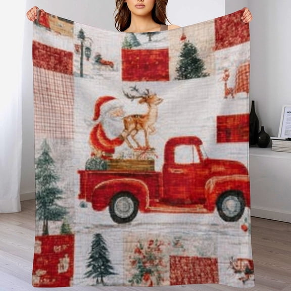 RKSupls Christmas Throw Blanket,Reindeer Santa Claus Soft Flannel Blanket, Fuzzy Warm Cozy Winter Blanket for Couch Bed Home Decor,50x60 in