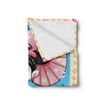 thumbnail image 2 of Umbrella Girl Soft Flannel Fleece Throw Blanket, Colorful Cartoon Style Illustration of Geisha, Cozy Plush for Indoor and Outdoor Use, 60" x 80", Deep Sky Blue Multicolor, by Ambesonne, 2 of 5