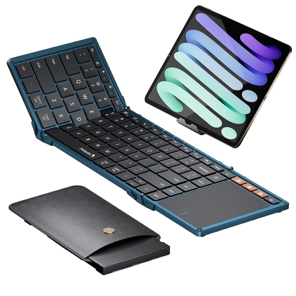 ProtoArc Foldable Keyboard with Touchpad, XK01 TP Folding Portable Keyboard, Full Size Keys, Large Trackpad Bluetooth Travel Keyboards for Laptop PC