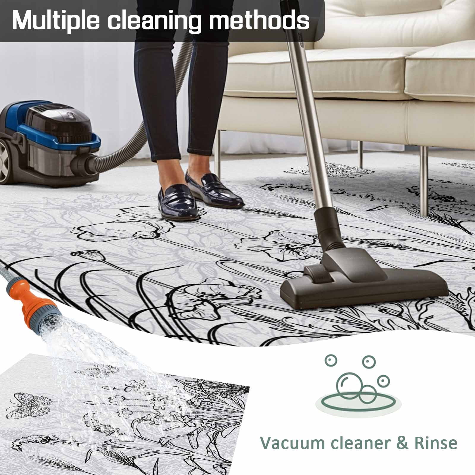 Outdoor Rug 5x8ft Simple Style Floral Large Area Rug Grey Plant Line Art Indoor Outdoor Carpet Outdoor Rugs Mats for Patio Camping,RV,Front Door, Outside Decor