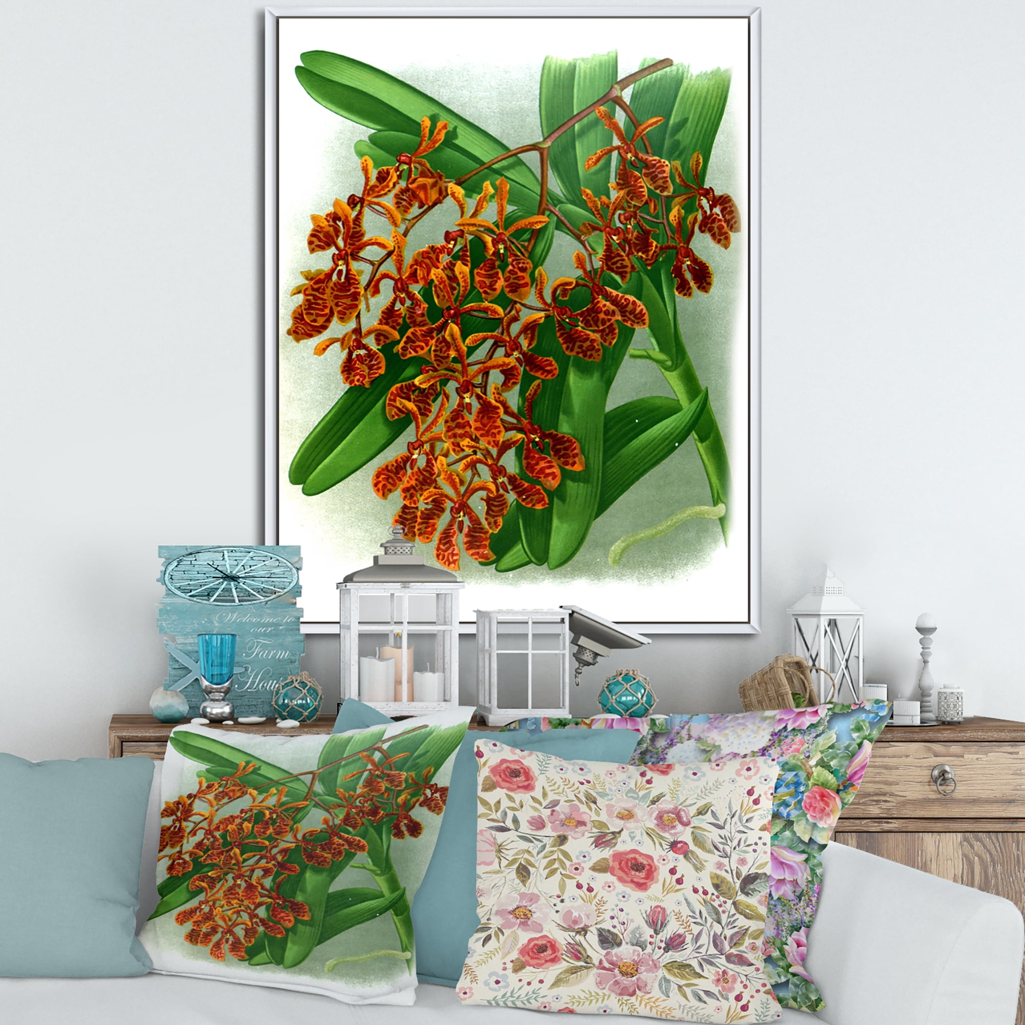 Designart 'Flowers Retro II' Farmhouse Framed Canvas Wall Art Print