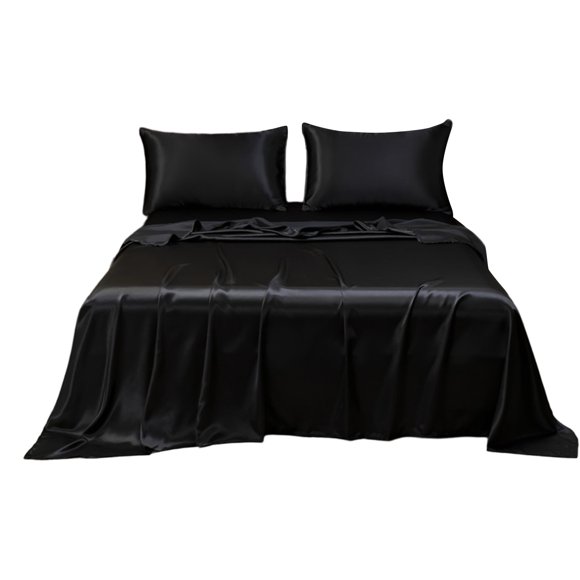 Home Savings Items!Kyusrd Soft Solid Matte Satin Hotel Luxury Silk Sheet Set Dull Deep Pocket Fitted Sheet Flat Sheet Pillowcase