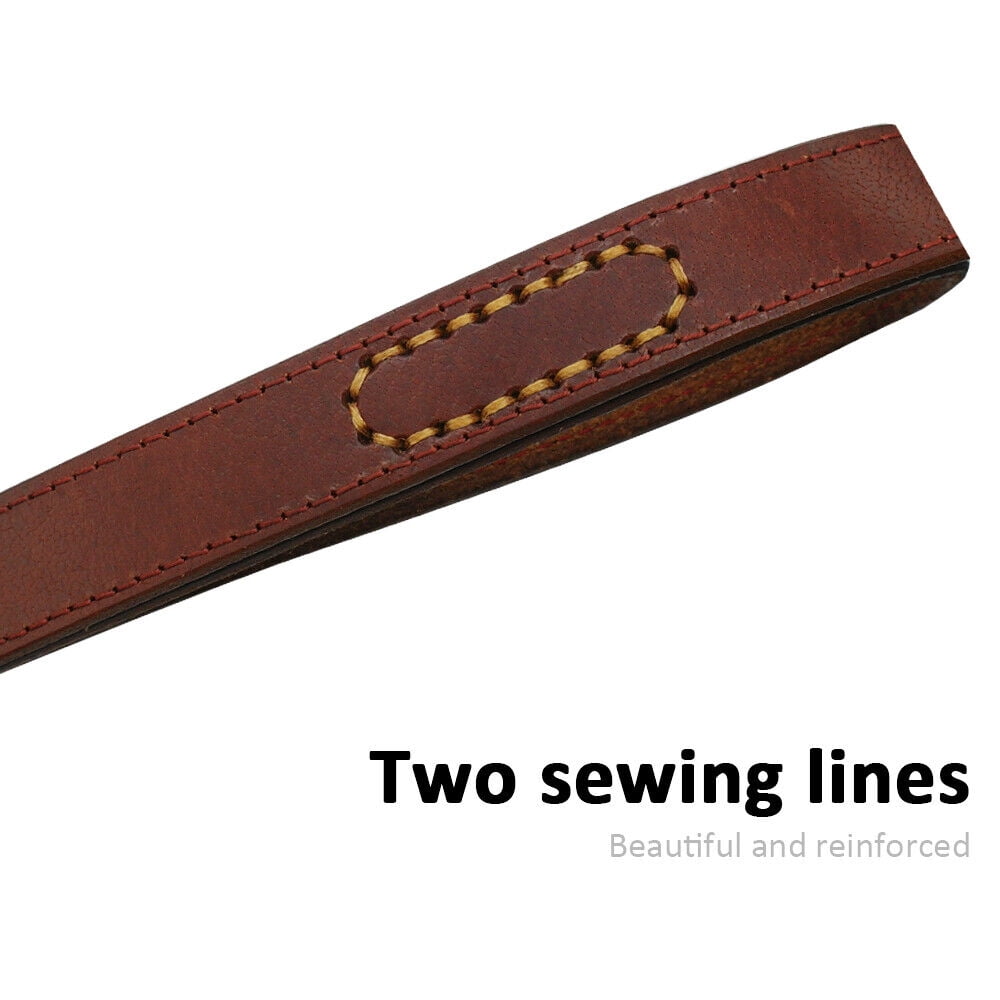 Wide Thick Genuine Leather Dog Leash with Dual Handle Pet Traffic Leashes for Large Dogs