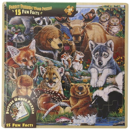 Friends Wood - Wood Fun Facts of Forest Friends - 48 Piece Kids Puzzle, Educational fun facts about Forest Animals revealed under puzzle. By MasterPieces