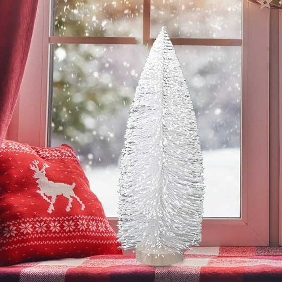 Mini Christmas Trees DIY Xmas Bottle Brush Trees, Artificial Trees Tabletop Trees with Wooden Bases for DIY Craft Home Xmas Party Decor/White