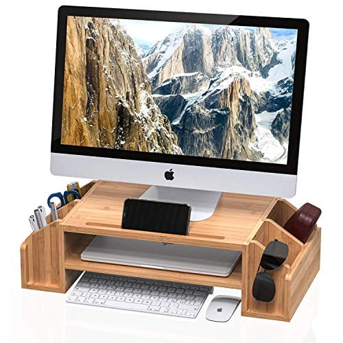 Monitor Stand Wooden Laptop Raiser Computer TV Desk Storage Keyboard Organize US 