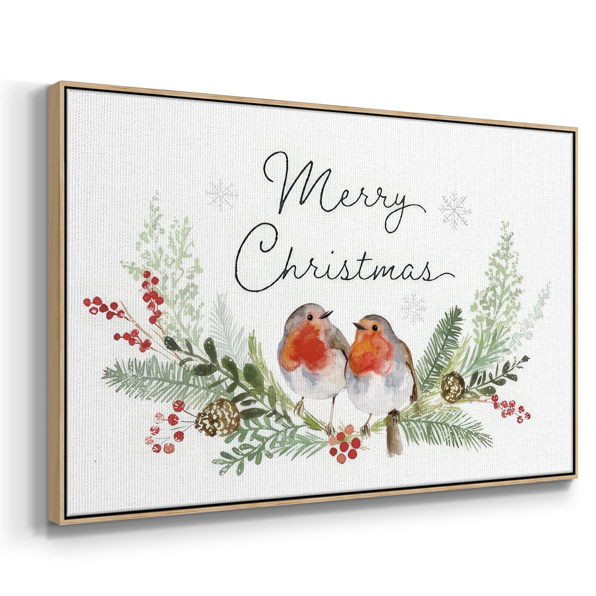 Winter Visitor Collection A - Framed Gallery Wrapped Holiday Canvas - 27 x 41 - Natural Wood Frame