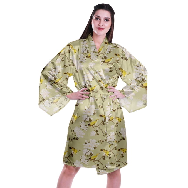 Moomaya Printed Womens Kimono Sleeve Robes Satin Silk Getting Ready Bridal Robe Coverup
